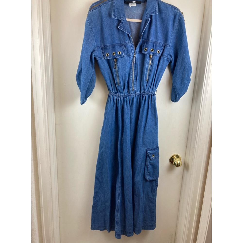 *Spencer Alexis 80’s Vintage GoldTone Metal Accents Utility Size 4 Denim Dress#T